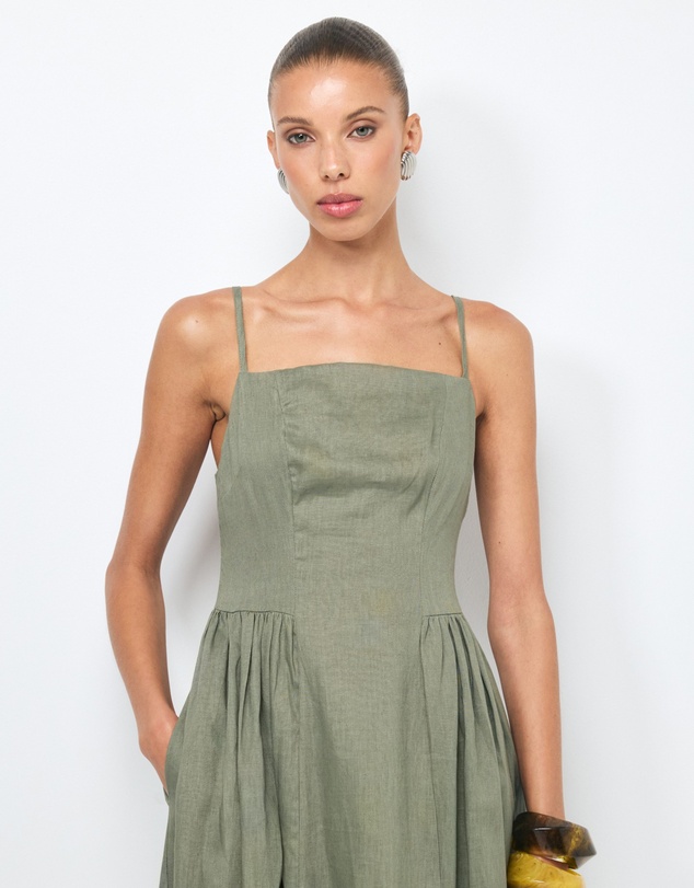 Revibe - Repaired AERE Gabriella Linen Midi Dress - AU 12