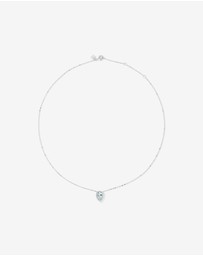 Michael Hill - Oval Cut Blue Aquamarine Gemstone and 0.19 Carat TW Diamond Halo Pendant Necklace in 10kt White Gold