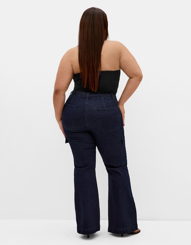 City Chic - Plus size Harley Fit Cargo Flare Leg Jean - dark wash