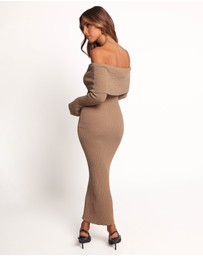 Petal & Pup - Domitia Off Shoulder Knit Dress - Brown