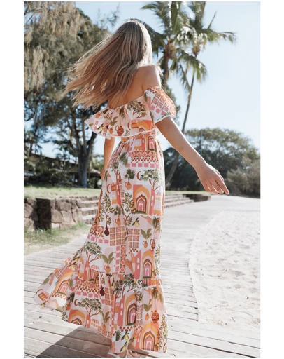 Petal & Pup - Kelsey Off Shoulder Maxi Dress - Pink Tropical