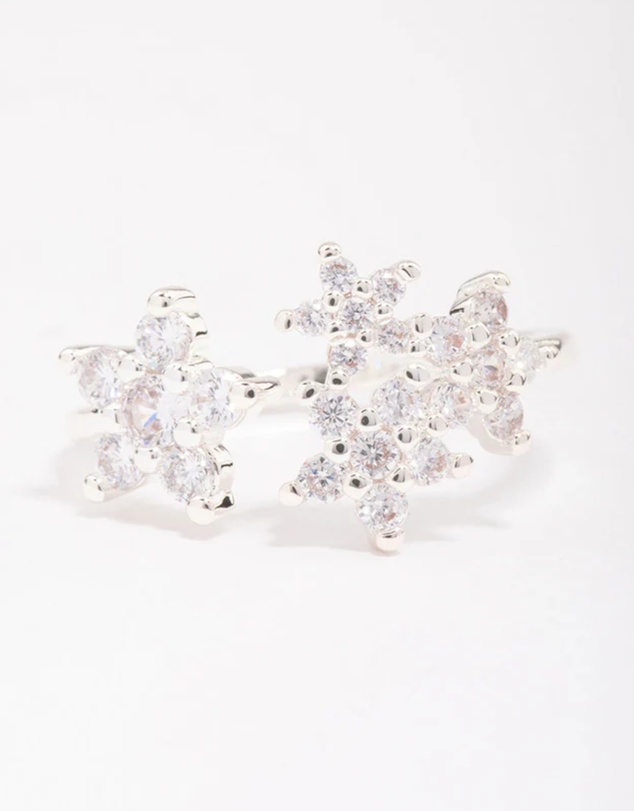 Lovisa - Silver Plated Cubic Zirconia Open Flower Ring