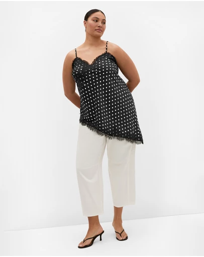 City Chic - Plus size Lace Spot Print Asymmetrical Satin Cami - black