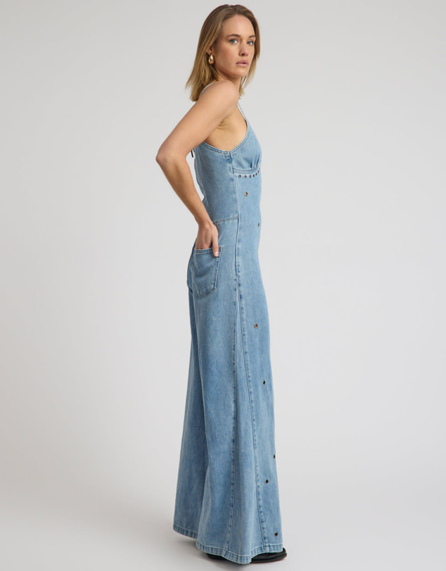 ONE TEASPOON - Brigitte Wide Leg Cami Denim Jumpsuit - Blue Rapture