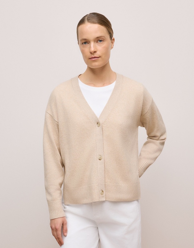 Trenery - Wool Cashmere Relaxed V Cardigan in Oat Marle