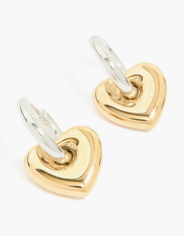 Lovisa - Waterproof Mixed Metal Plated Stainless Steel Small Heart Huggie Earrings