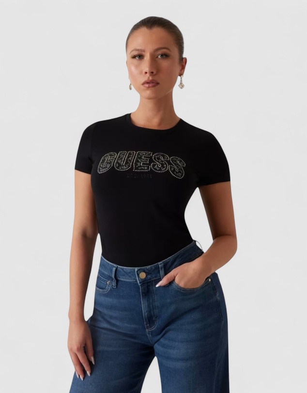 GUESS - Crew Neck Short Sleeve Logo Lace T-Shirt