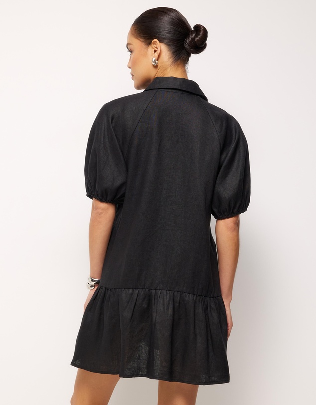 AERE - Joia Linen Puff Sleeve Mini Dress