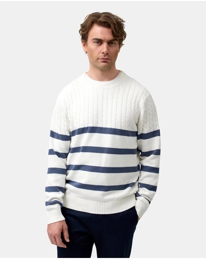 Brooksfield - Crew Neck Knit Striped