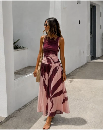 Esther & Co - Balayage Dress - Wine Floral