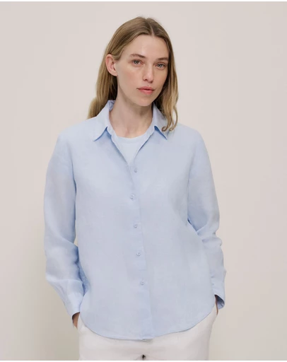 Trenery - Yarn Dyed Linen Classic Shirt in Ice Blue