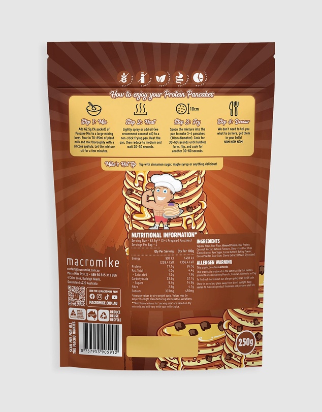 Macro Mike - Chocolate Chip Almond Protein Pancake Baking Mix - 250g