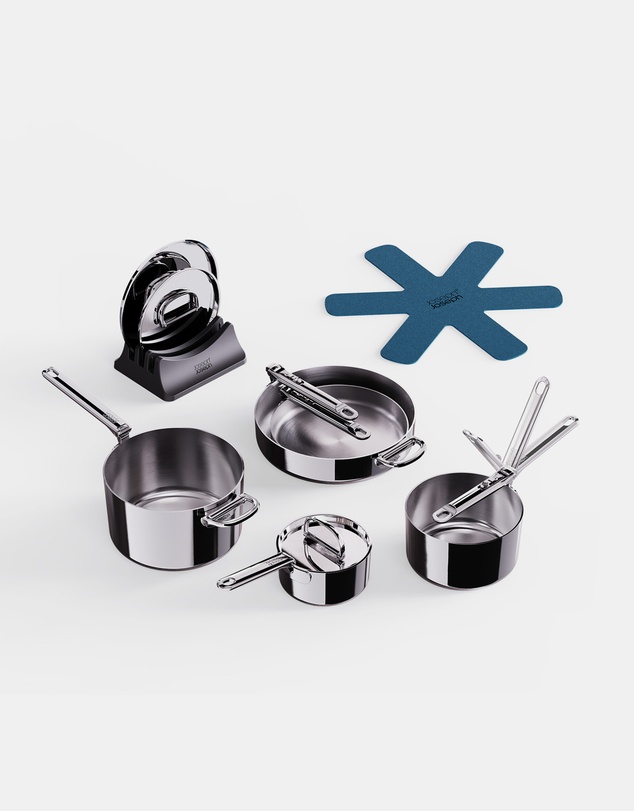 Joseph Joseph - Space Steel 5-piece Stainless-steel Cookware Set with Folding Handles