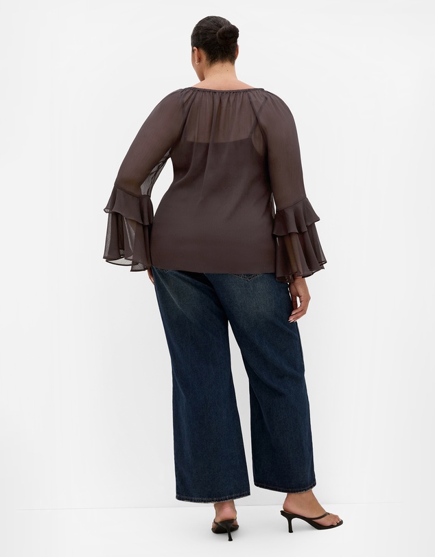 City Chic - Plus size Glam Frill Top - espresso
