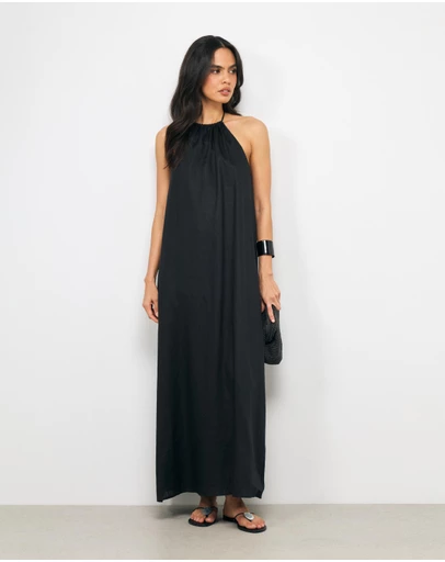 AERE - Orea Linen Gathered Halter Midi Dress