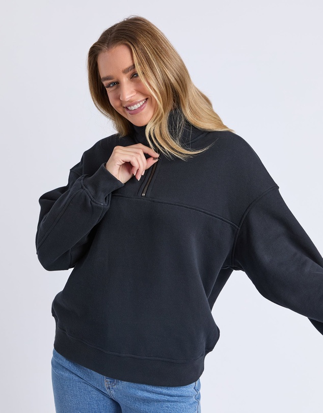 Foxwood - College Zip Crew Black On Black