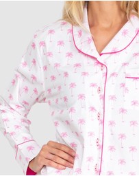 Sant And Abel - Women's Pink Palm Tree Long Sleeve Pajama Set