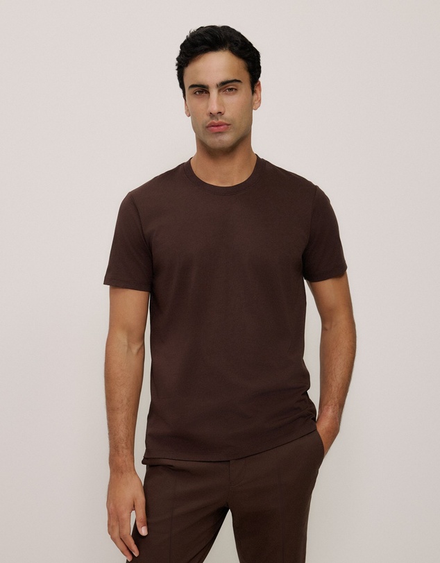 Trenery - Cotton Crew T-shirt in Coffee