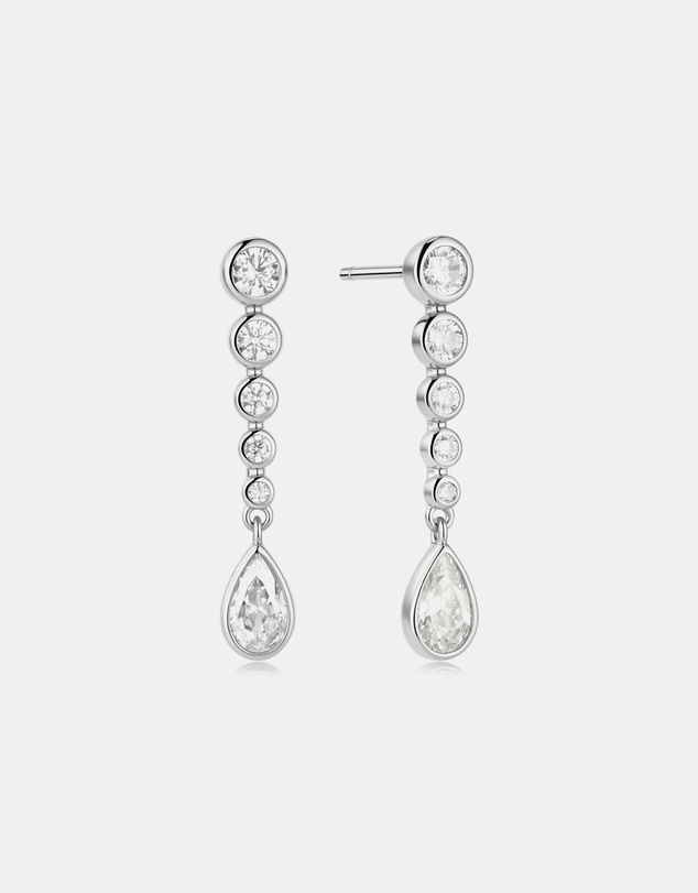 Ania Haie - Silver Graduated Bezel Round & Teardrop Dangle Stud Earrings