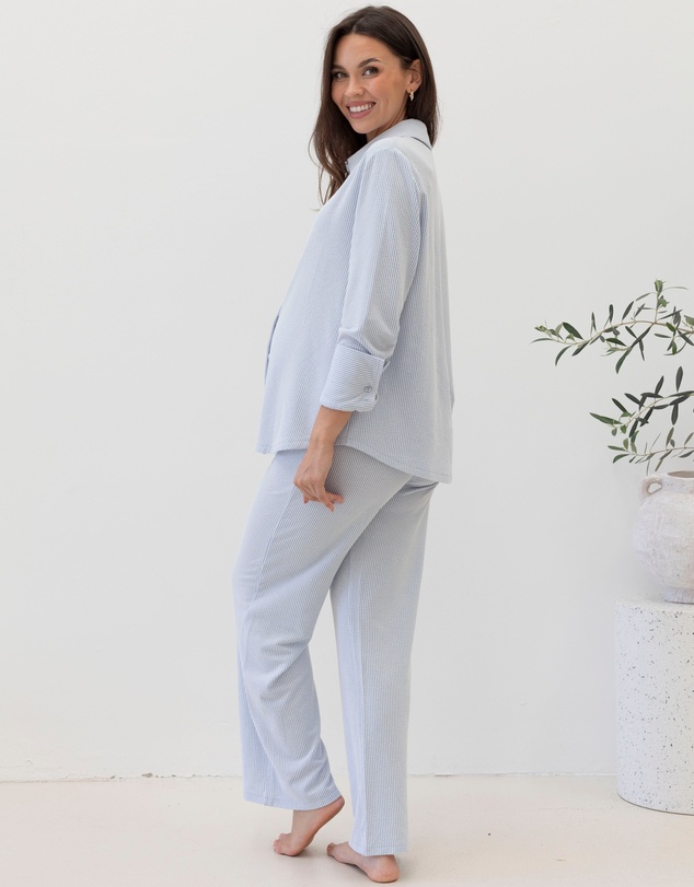 Angel Maternity - Deanna 2-piece Maternity Lounge Wear Set in Blue Stripe