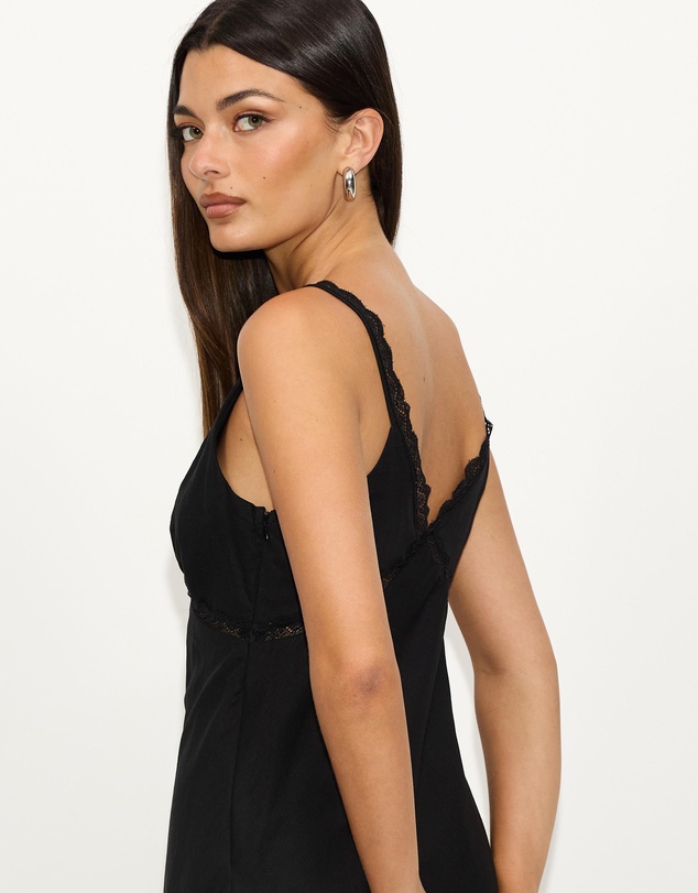 Dazie - Porcelain Linen Blend Lace Trim Mini Dress