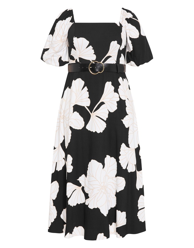 City Chic - Plus size Collins Floral Print Belted Maxi Dress - black