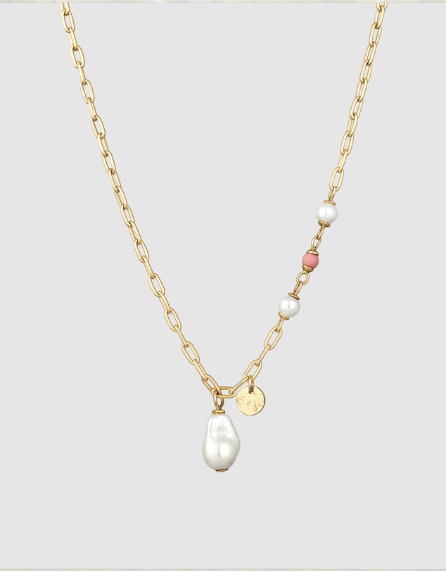 Elli Jewelry - Necklace Rhodonite 925 Sterling Silver Gold-Plated