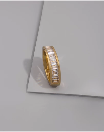 Wanderlust + Co - Pave Baguette 14K Gold Vermeil Ring