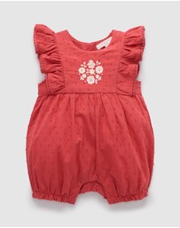 Purebaby - Red Embroidered Romper -Kids-Babies