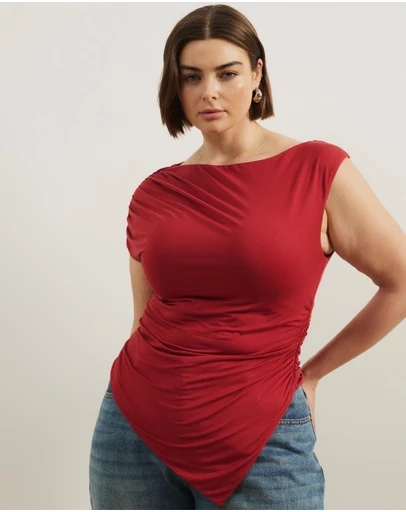 Atmos&Here Curvy - Lila Gathered Shoulder Bamboo Top