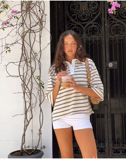 Beginning Boutique - Tilda Green Stripe Polo Shirt