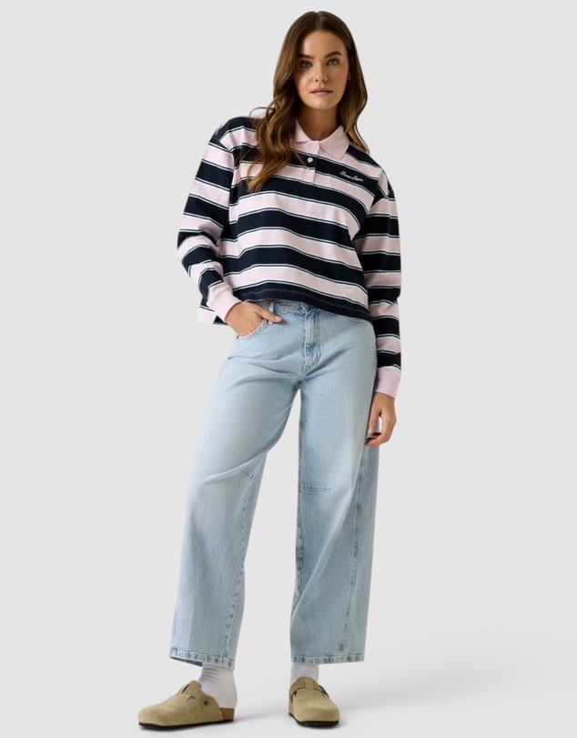 GUESS Jeans - GUESS JEANS Stripe Oversized Crop Polo Shirt
