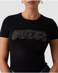 GUESS - Crew Neck Short Sleeve Logo Lace T-Shirt