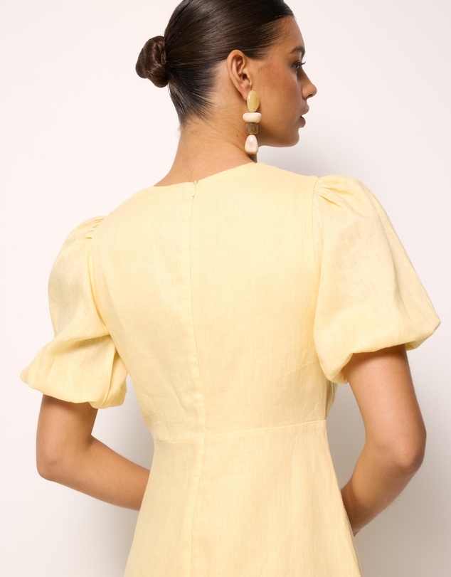 AERE - Elowen Linen Puff Sleeve Midi Dress