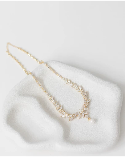 The White Collection - Courtney Pearl - Classic Gold Pearl Bridal Necklace