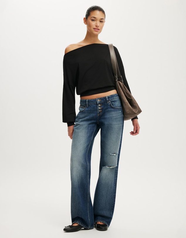 Cotton On - Sage Off Shoulder Long Sleeve Top