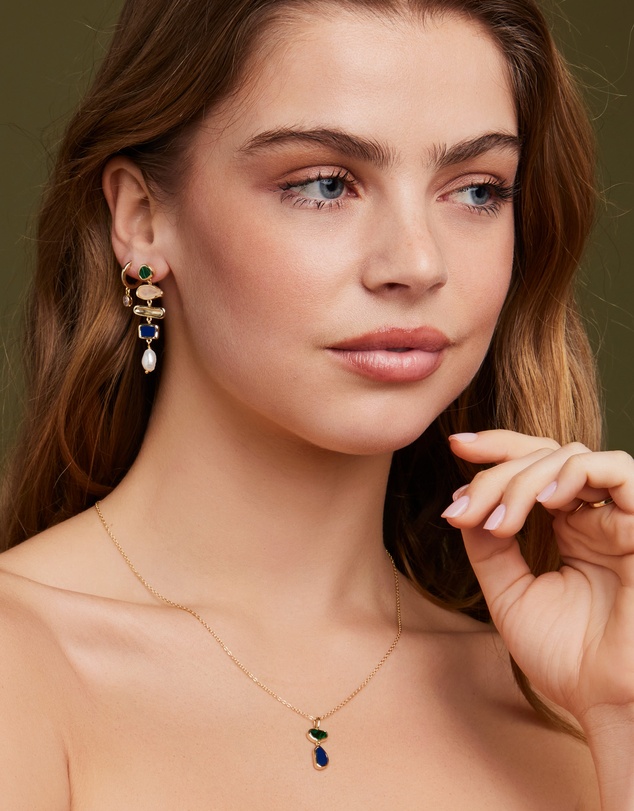 Zoe Olivia - 14K Gold Vermeil Prism Champagne Cubic Zirconia Drop Huggies