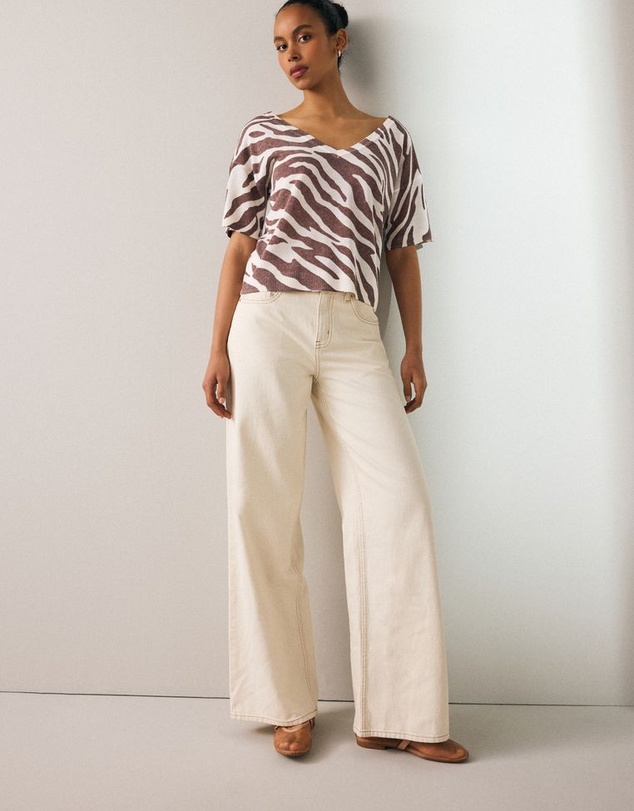 NEXT - V-Neck Gem Button Linen T-Shirt