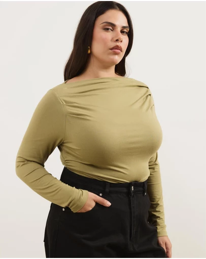 Atmos&Here Curvy - Etta Boat Neck Draped Top