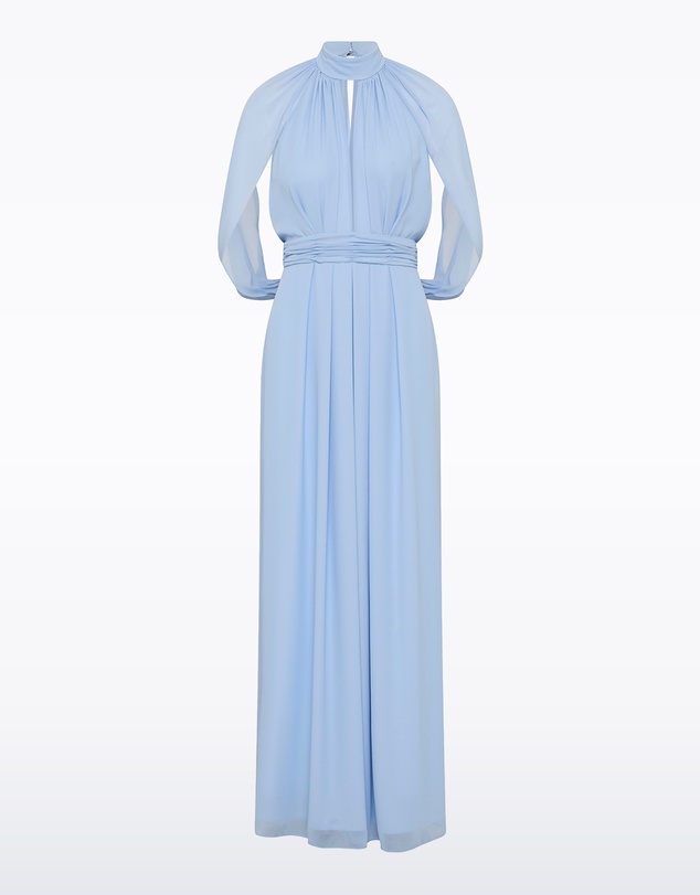 Carla Zampatti - Powder Blue Georgette Halter Cape Gown