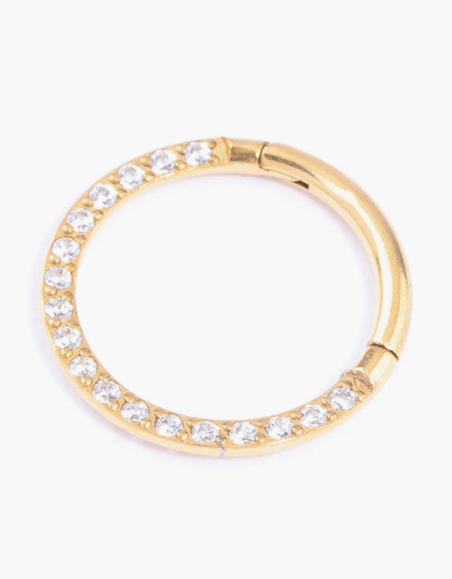 Lovisa - Gold Plated Titanium Cubic Zirconia Clicker Ring 10mm