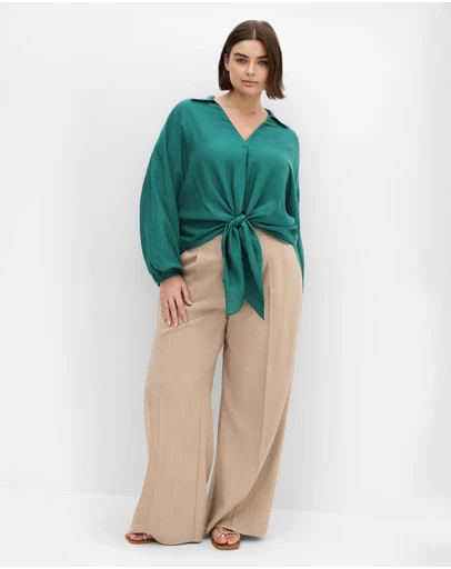 City Chic - Plus size Rosie Long Sleeve Shirt - jade