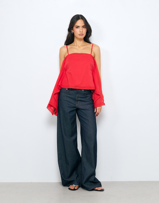 AERE - Piper Cotton Trim Detail Scarf Top