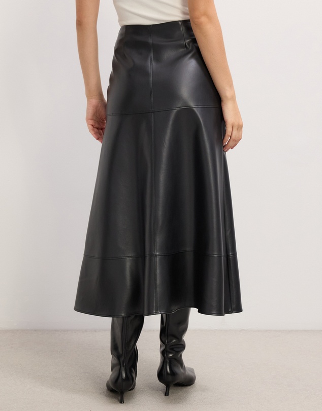The Fated - Cam Leather Look Midi Skirt