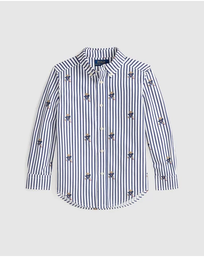 Polo Ralph Lauren - Polo Bear Striped Cotton Poplin Shirt - Kids