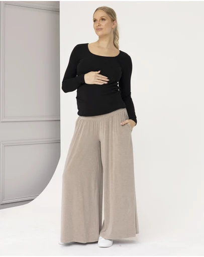 Angel Maternity - Janet Maternity Wide Lounge Pants in Taupe