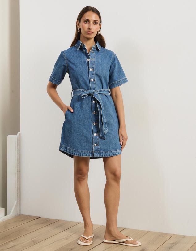 Atmos&Here - Nina Short Sleeve Denim Shirt Dress