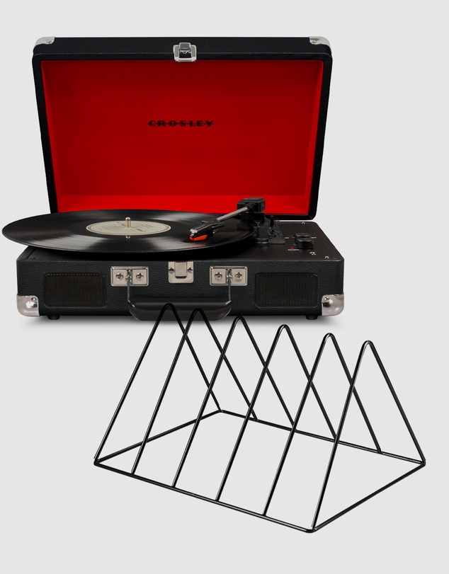 Crosley - Crosley Cruiser Bluetooth Portable Turntable - Black + Gadhouse Vinyl Rack Bundle - Black