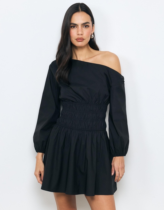 AERE - Runa Shirred Waist Long Sleeve Mini Dress