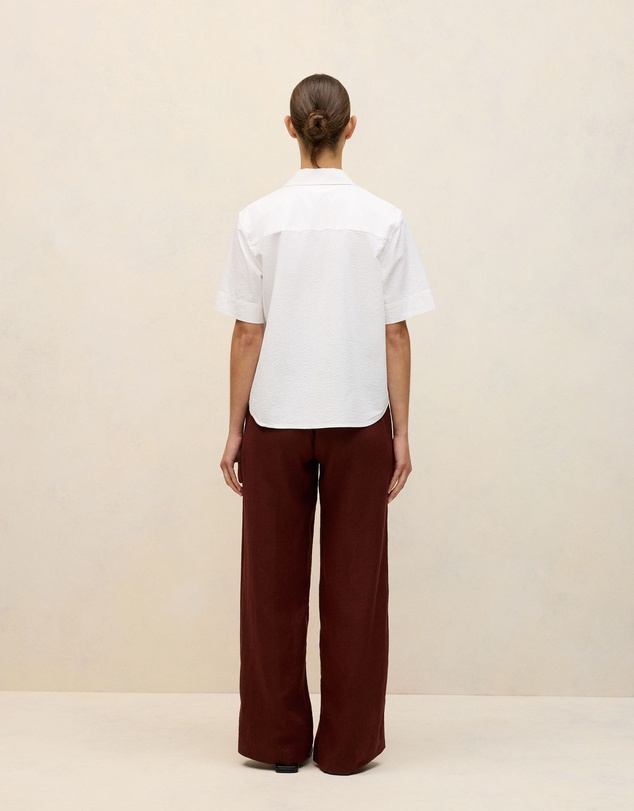 Trenery - Cotton Seersucker Short Sleeve Shirt in White